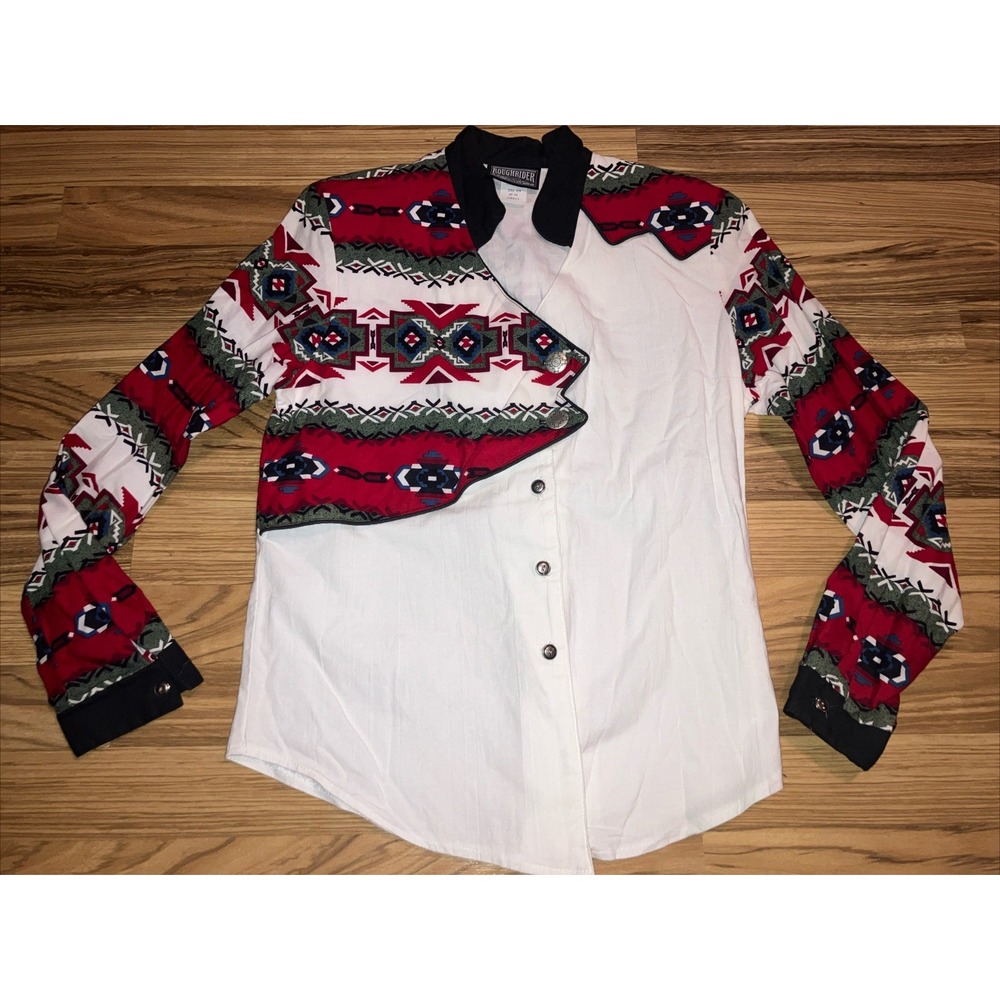 Roughrider Womens Small VTG Western Button Up Aztec Southwest Cowgirl Rodeo 90s